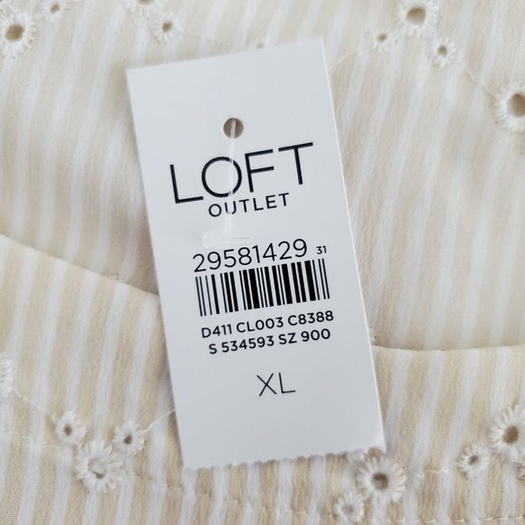 Loft Womens Tan Stiped Eyelet Off The Shoulder Blouse Size XL Long Sleeve Boho - Picture 4 of 9